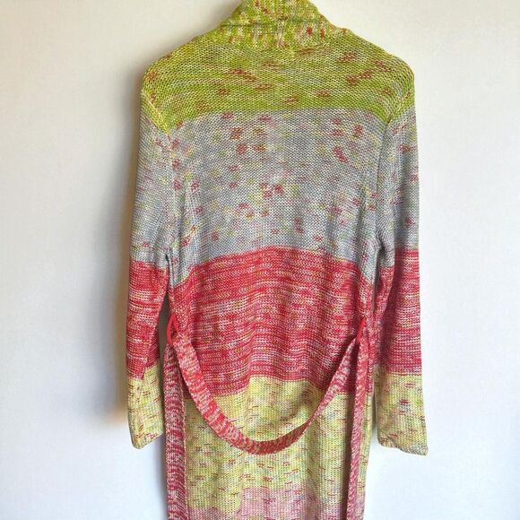 525 America Multicolor knit fringe cardigan sweater open front long duster S - Picture 4 of 6